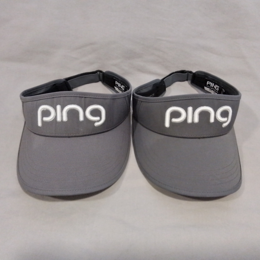 Two (2) Ping Golf Visors. Adjustable strapback. : Grey : 110 Flex Fit Tech